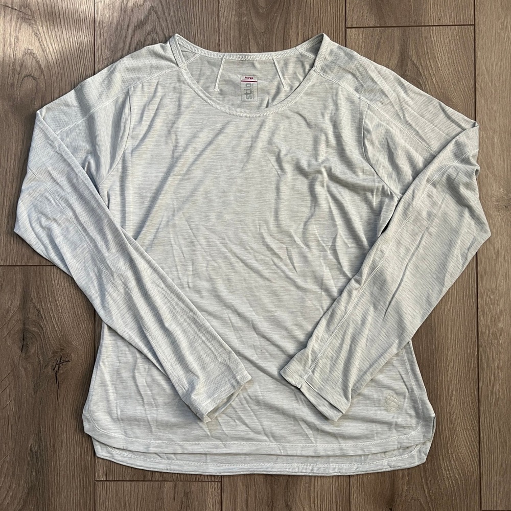 Stio Womens Long Sleeve Active Shirt Grey Space Dye Crew Neck Large